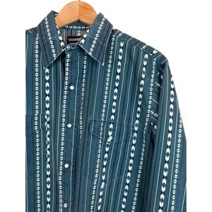 Vintage‎ Wrangler Brushpopper Pearl Snap 16-34 L Cowboy Western 90s Aztec Stripe